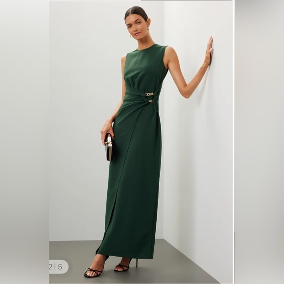 Shoshanna Emerald green Dani Dress gold waist chain accent event dress size  12 - threedaughtersproperties.com